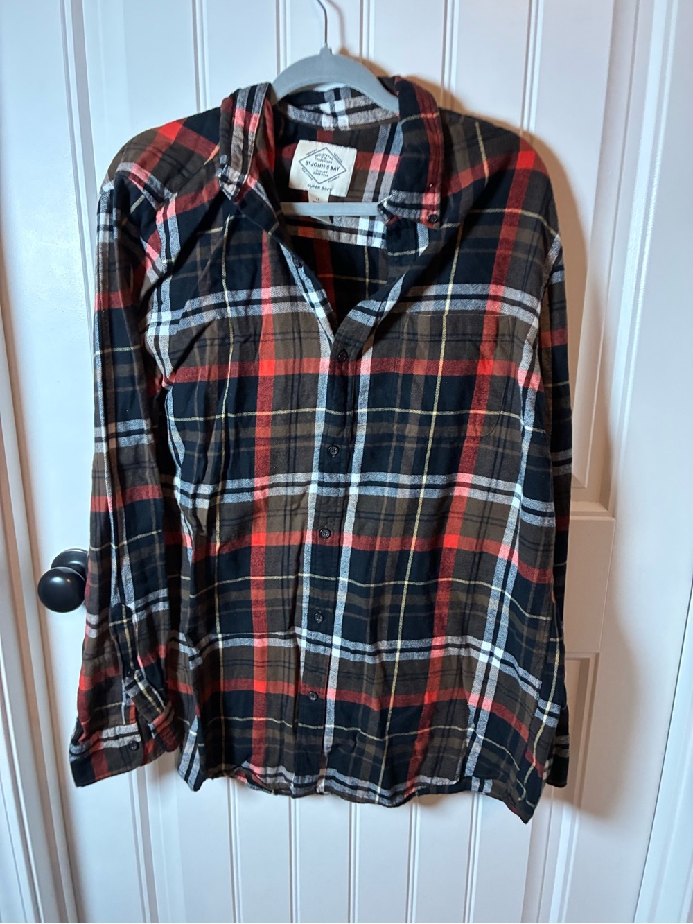 St. John's Bay Black, Red & White Plaid Button-Down Shirt